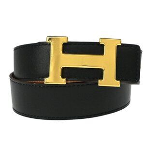 Hermes Black Box Calf Constance Reversible Belt #70 Small Good □G R 195738